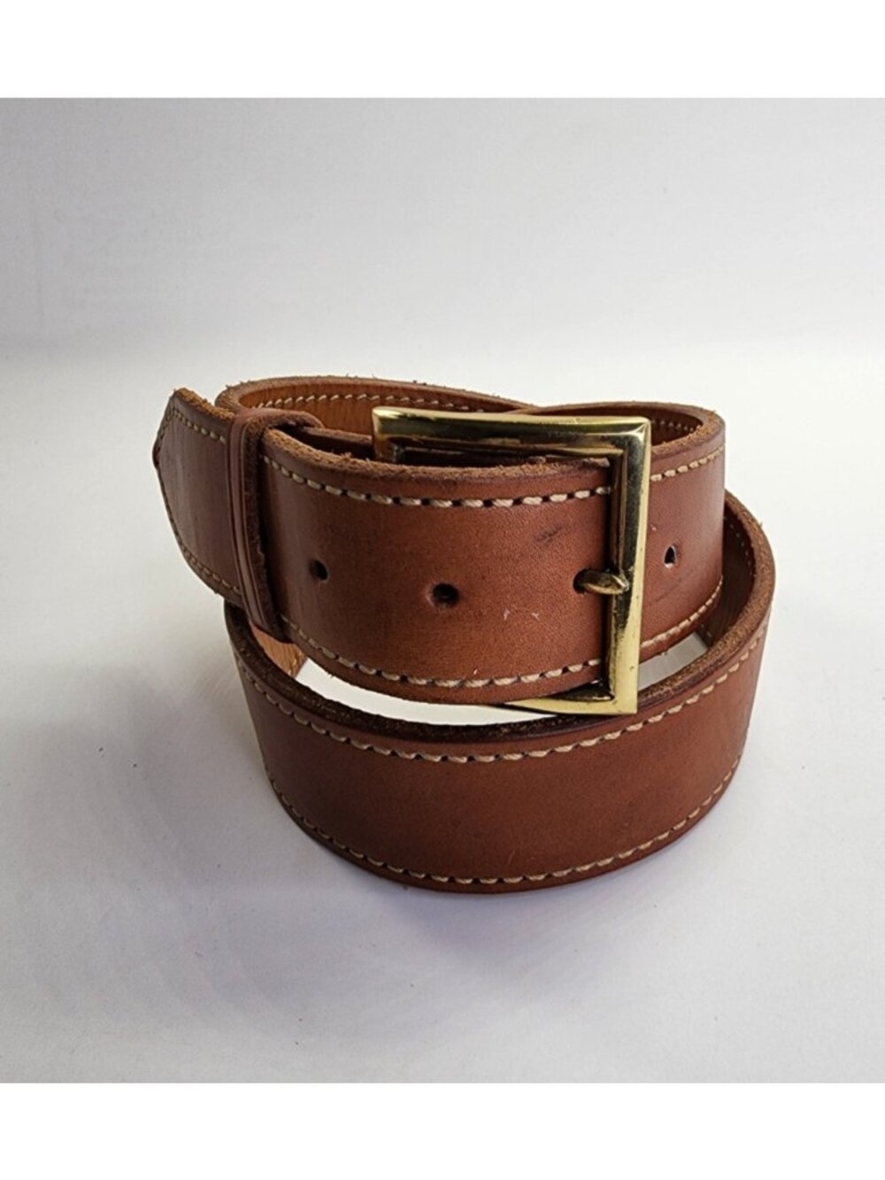 Unbranded Men's Brown Leather Belt With Brass Buckle 38'  Anchor Emblem